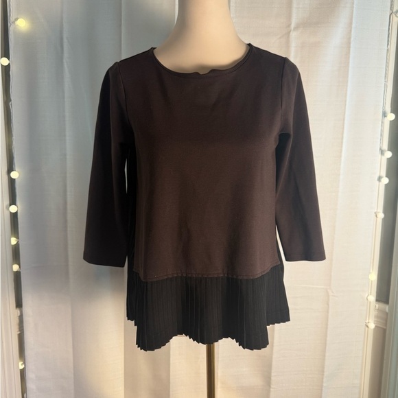 Lands' End Boxy Brown and Black 3/4 Sleeve Blouse XS - Picture 1 of 9